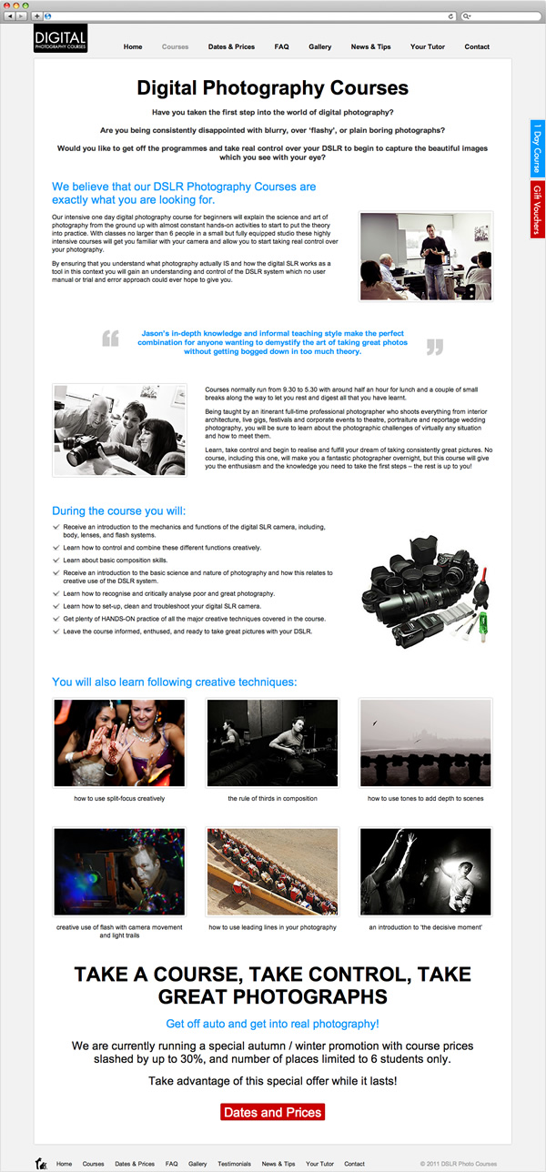 DSLR Photography Courses - website courses page