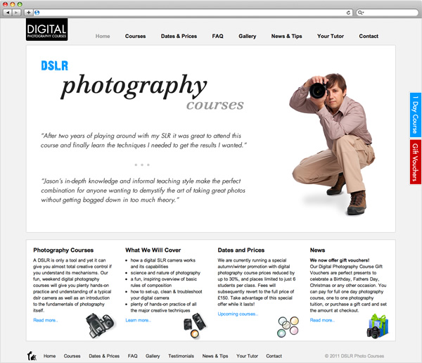 DSLR Photography Courses - website home page
