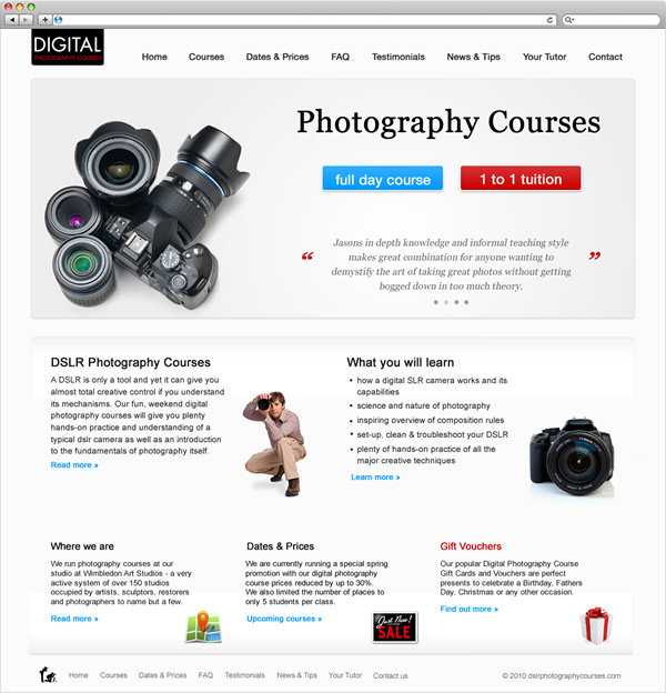 DSLR Photography Courses - website new home page