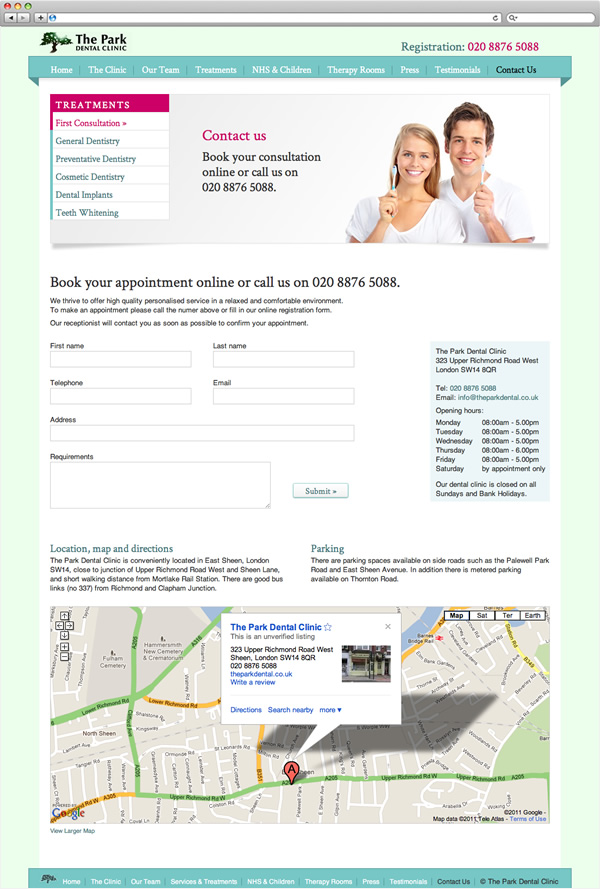The Park Dental Clinic - contact page