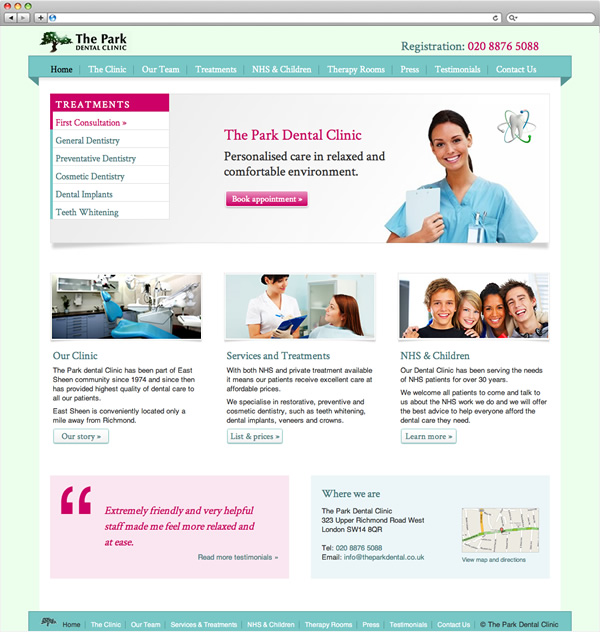 The Park Dental Clinic - website home page